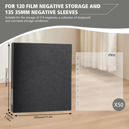 Film Photo Archival Storage Binder Album+50x Acid-Free 135/4x5 Film Storage Page