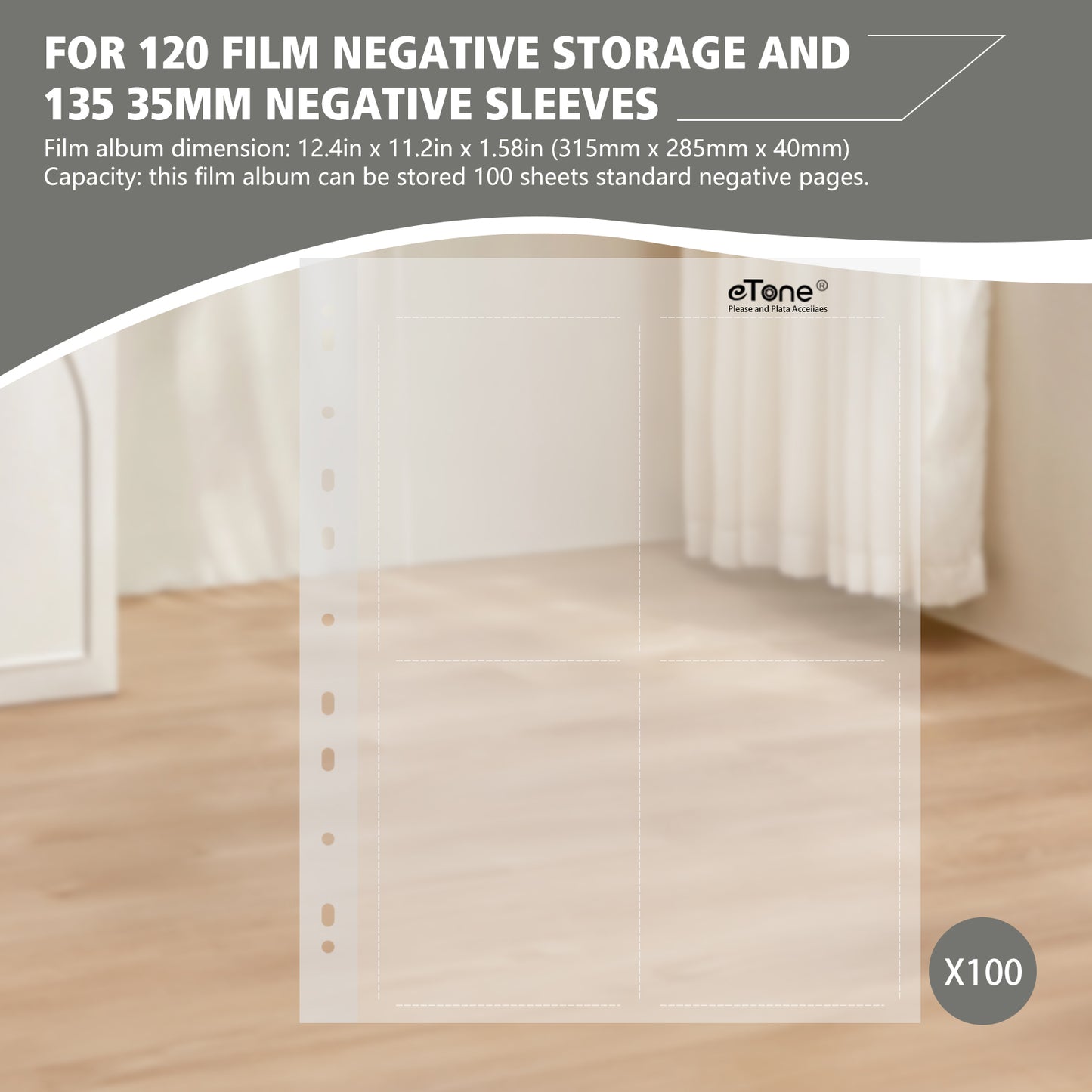 eTone 50/100X Archival Storage Sheets 4x5 Page Bag Ring Binder B/W Film Negative